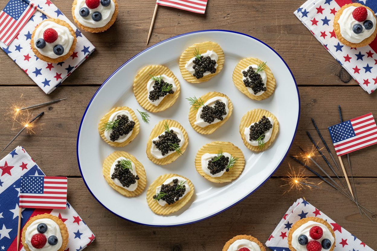 Easy 4th of July Appetizer: Potato Chips with Caviar & Crème Fraîche