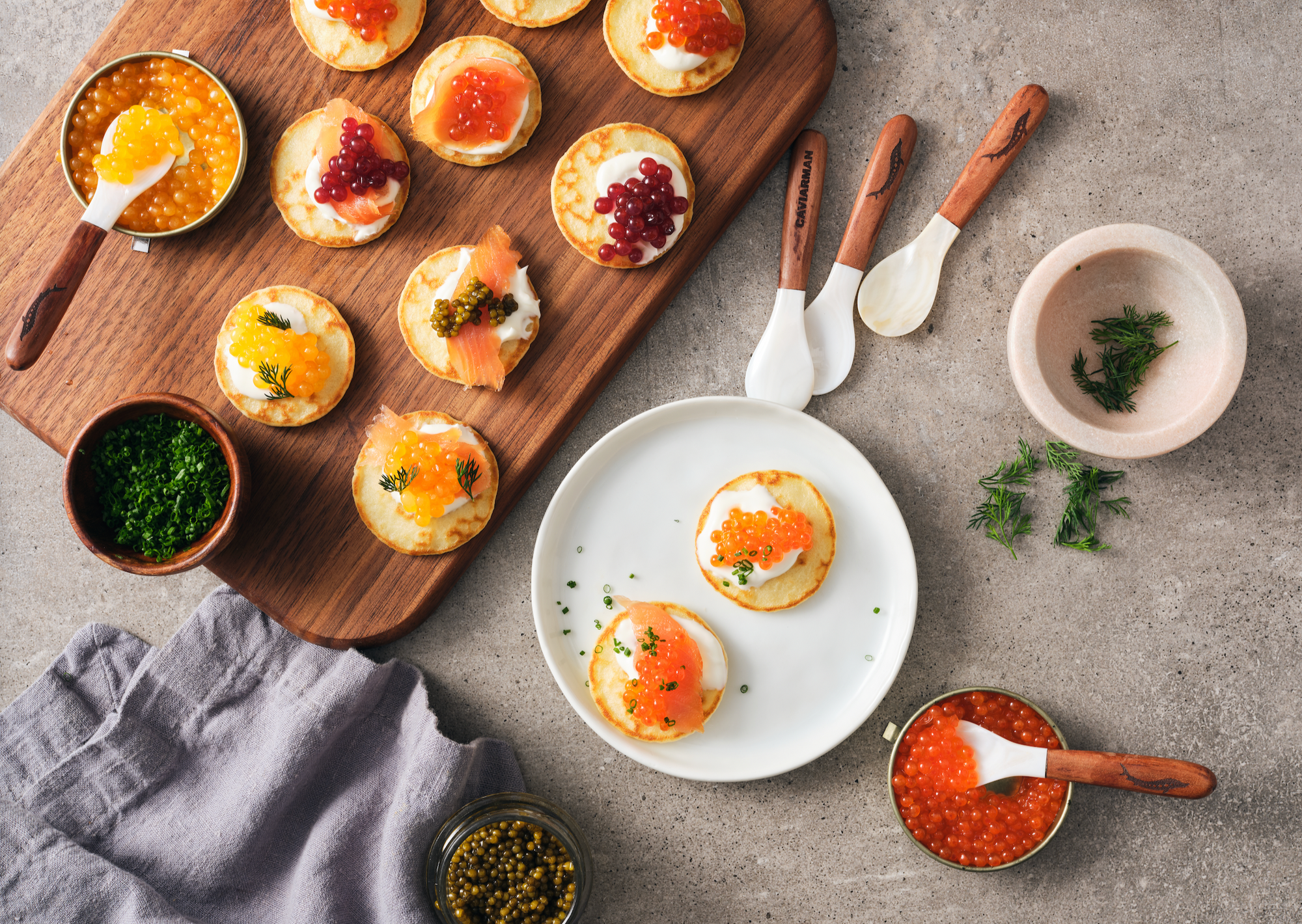 Mother of Pearl Caviar Spoons &amp; Plates